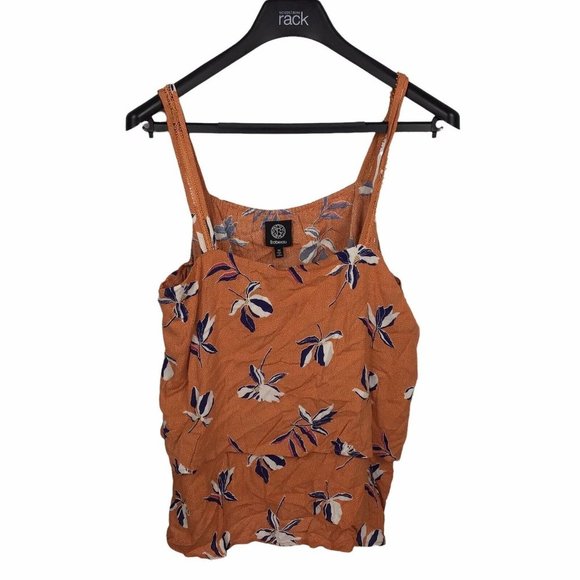 Bobeau Sleeveless Orange Floral Double Layer Tank Top Square Neck Women's 1X - Picture 2 of 4